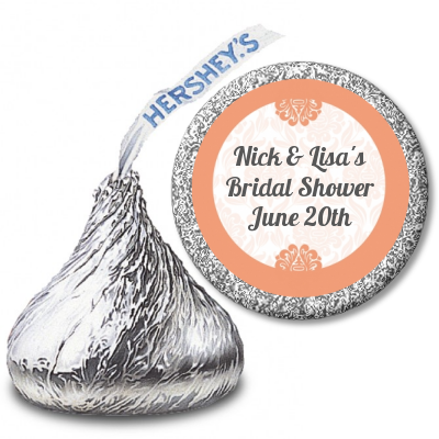 Orange Damask - Hershey Kiss Bridal Shower Sticker Labels