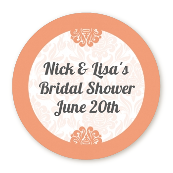  Orange Damask - Round Personalized Bridal Shower Sticker Labels 