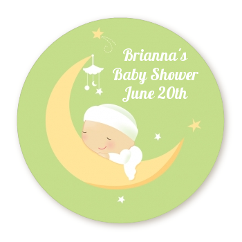  Over The Moon - Round Personalized Baby Shower Sticker Labels 