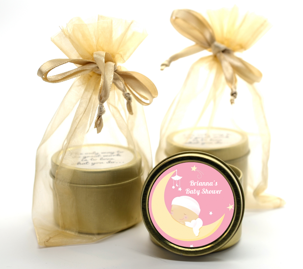  Over The Moon Girl - Baby Shower Gold Tin Candle Favors 