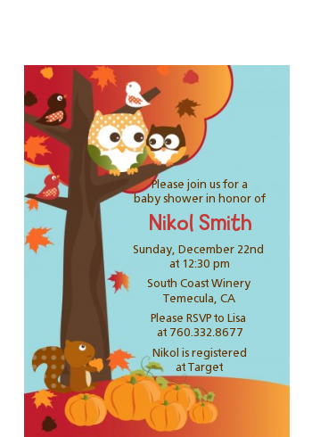 Owl - Fall Theme or Halloween - Baby Shower Petite Invitations