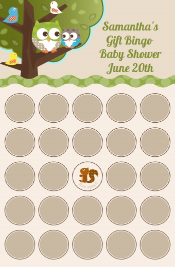 Owl - Look Whooo's Having A Baby - Baby Shower Gift Bingo Game Card