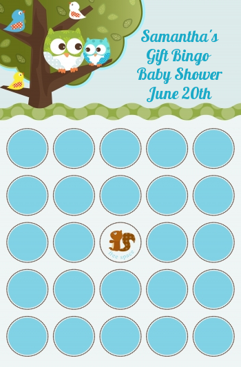 Owl - Look Whooo's Having A Boy - Baby Shower Gift Bingo Game Card