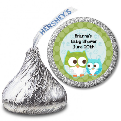 Owl - Look Whooo's Having A Boy - Hershey Kiss Baby Shower Sticker Labels