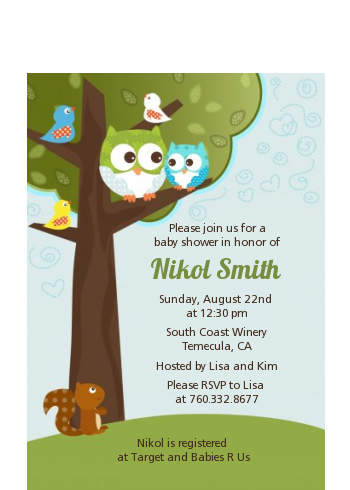 Owl - Look Whooo's Having A Boy - Baby Shower Petite Invitations