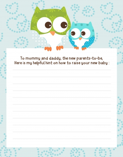 Owl - Look Whooo's Having A Boy - Baby Shower Notes of Advice
