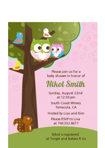 Owl - Look Whooo's Having A Girl - Baby Shower Petite Invitations