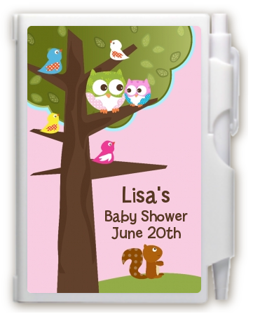 Owl - Look Whooo's Having A Girl - Baby Shower Personalized Notebook Favor