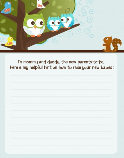 Owl - Look Whooo's Having Twin Boys - Baby Shower Notes of Advice