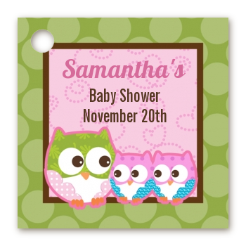 Owl - Look Whooo's Having Twin Girls - Personalized Baby Shower Card Stock Favor Tags
