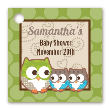 Owl - Look Whooo's Having Twins - Personalized Baby Shower Card Stock Favor Tags