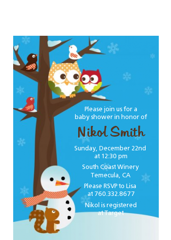 Owl - Winter Theme or Christmas - Baby Shower Petite Invitations