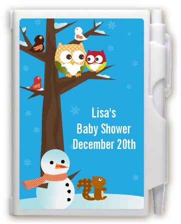 Owl - Winter Theme or Christmas - Baby Shower Personalized Notebook Favor