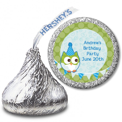 Owl Birthday Boy - Hershey Kiss Birthday Party Sticker Labels