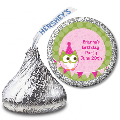 Owl Birthday Girl - Hershey Kiss Birthday Party Sticker Labels