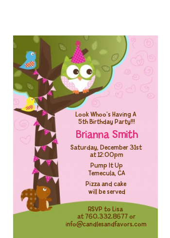 Owl Birthday Girl - Birthday Party Petite Invitations