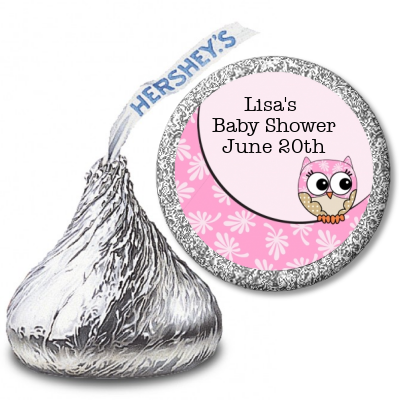 Owl Pink - Hershey Kiss Baby Shower Sticker Labels