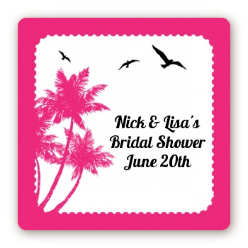 Palm Tree - Square Personalized Bridal Shower Sticker Labels