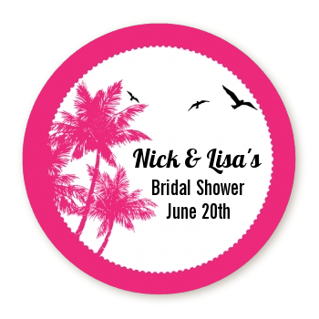  Palm Tree - Round Personalized Bridal Shower Sticker Labels 