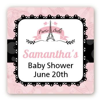 Paris Bebe - Square Personalized Baby Shower Sticker Labels