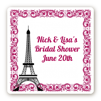 Paris - Square Personalized Bridal Shower Sticker Labels