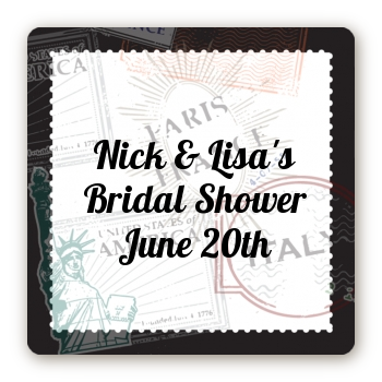 Passport - Square Personalized Bridal Shower Sticker Labels