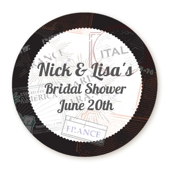  Passport - Round Personalized Bridal Shower Sticker Labels 