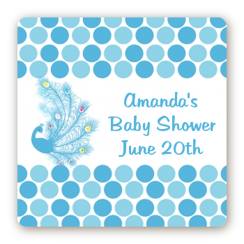 Peacock - Square Personalized Baby Shower Sticker Labels