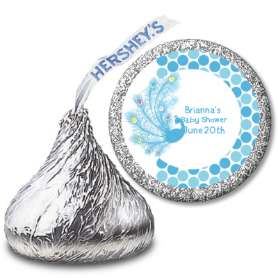 Peacock - Hershey Kiss Baby Shower Sticker Labels