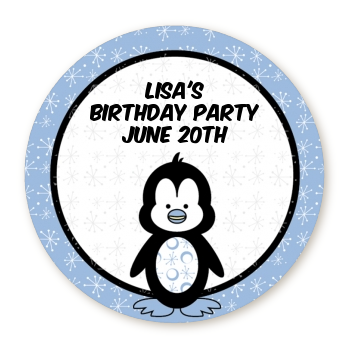  Penguin Blue - Round Personalized Birthday Party Sticker Labels 