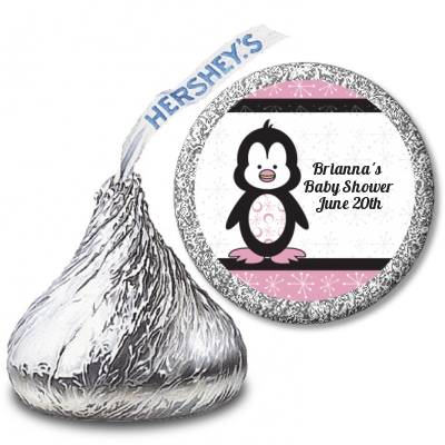 Penguin Pink - Hershey Kiss Baby Shower Sticker Labels