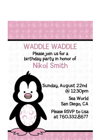 Penguin Pink - Baby Shower Petite Invitations