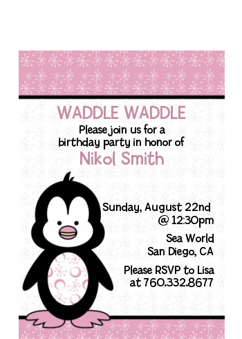 Penguin Pink - Birthday Party Petite Invitations