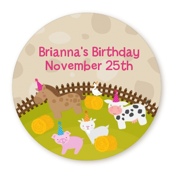  Petting Zoo - Round Personalized Birthday Party Sticker Labels 