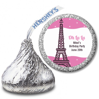 Pink Poodle in Paris - Hershey Kiss Birthday Party Sticker Labels