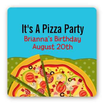 Pizza Party - Square Personalized Birthday Party Sticker Labels