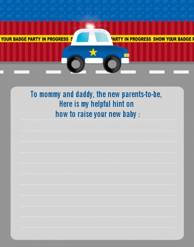 Police Car - Baby Shower Notes of Advice