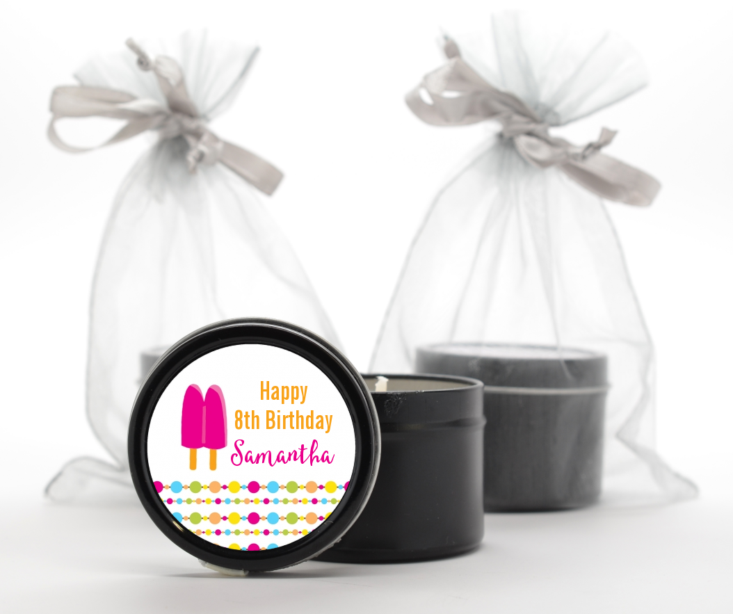  Popsicle Stick - Birthday Party Black Candle Tin Favors Option 1