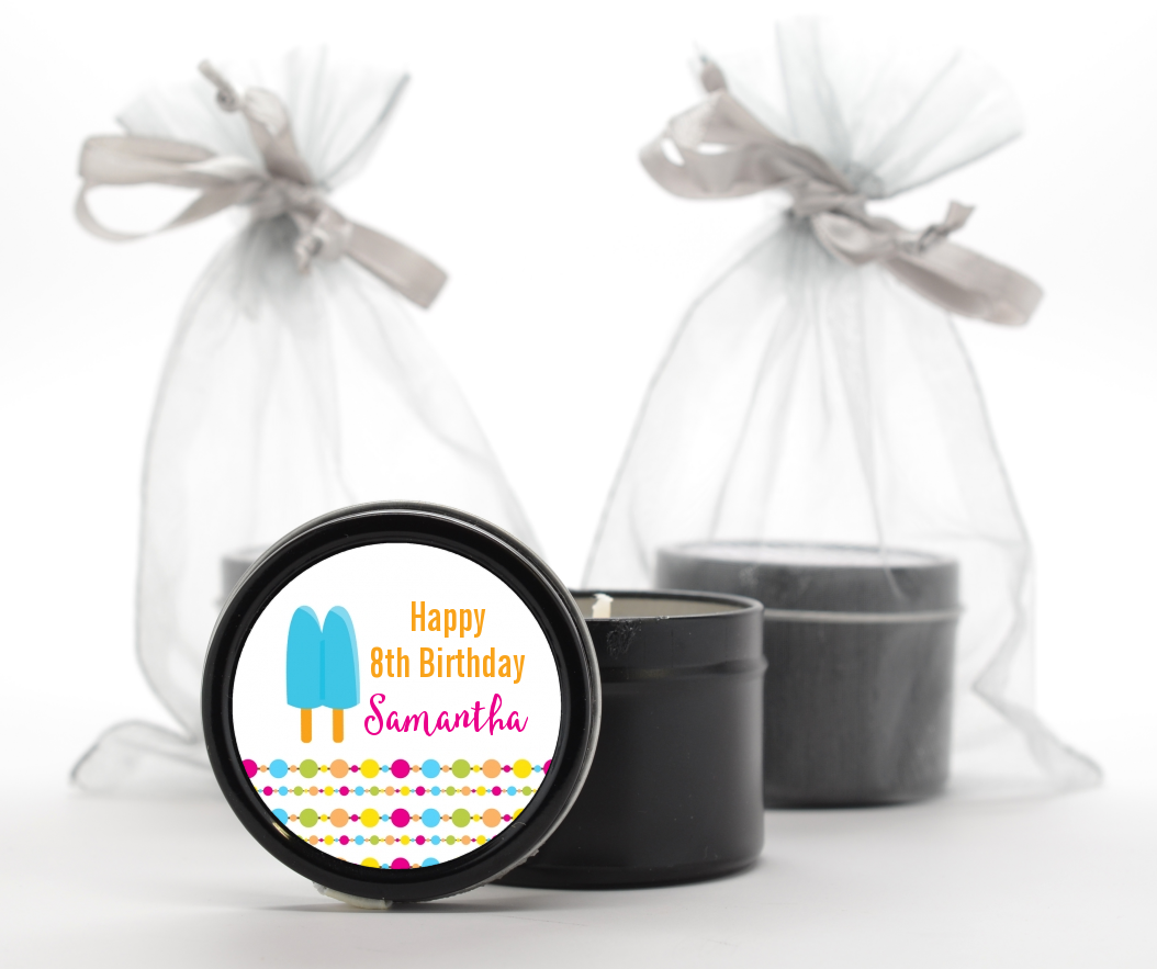  Popsicle Stick - Birthday Party Black Candle Tin Favors Option 1