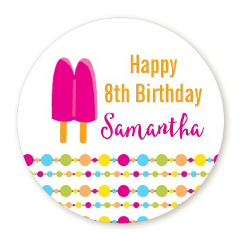  Popsicle Stick - Round Personalized Birthday Party Sticker Labels Option 1