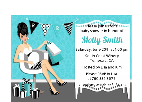  Posh Mom To Be Blue - Baby Shower Petite Invitations Black Hair A