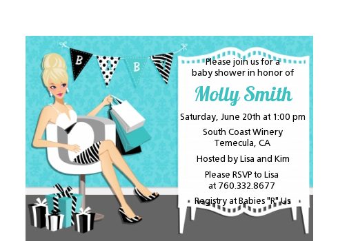  Posh Mom To Be Blue - Baby Shower Petite Invitations Black Hair A