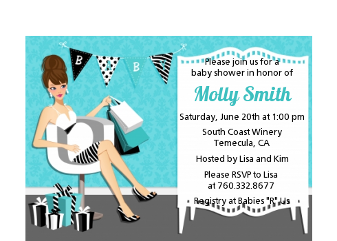  Posh Mom To Be Blue - Baby Shower Petite Invitations Black Hair A