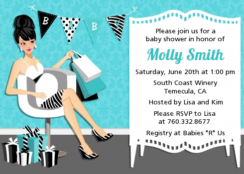  Posh Mom To Be Blue - Baby Shower Invitations Black Hair A