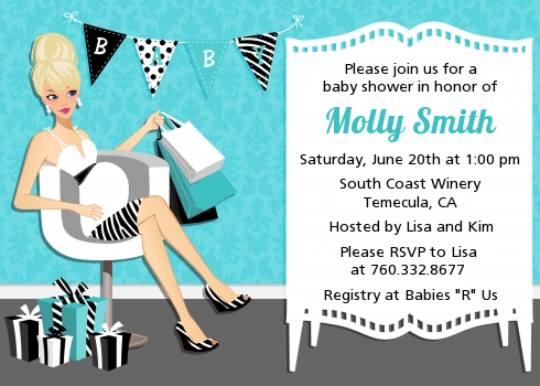  Posh Mom To Be Blue - Baby Shower Invitations Black Hair A