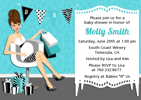  Posh Mom To Be Blue - Baby Shower Invitations Black Hair A