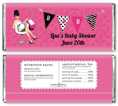  Posh Mom To Be - Personalized Baby Shower Candy Bar Wrappers Black Hair A