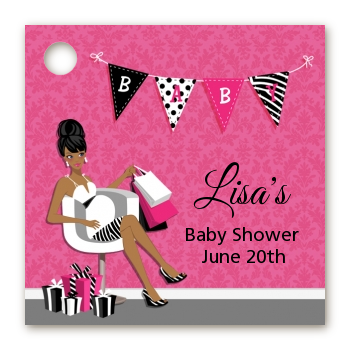  Posh Mom To Be - Personalized Baby Shower Card Stock Favor Tags Black Hair