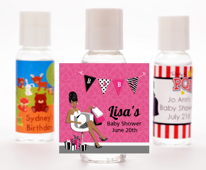  Posh Mom To Be - Personalized Baby Shower Hand Sanitizers Favors Black Hair