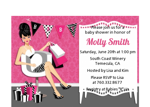  Posh Mom To Be - Baby Shower Petite Invitations Black Hair A